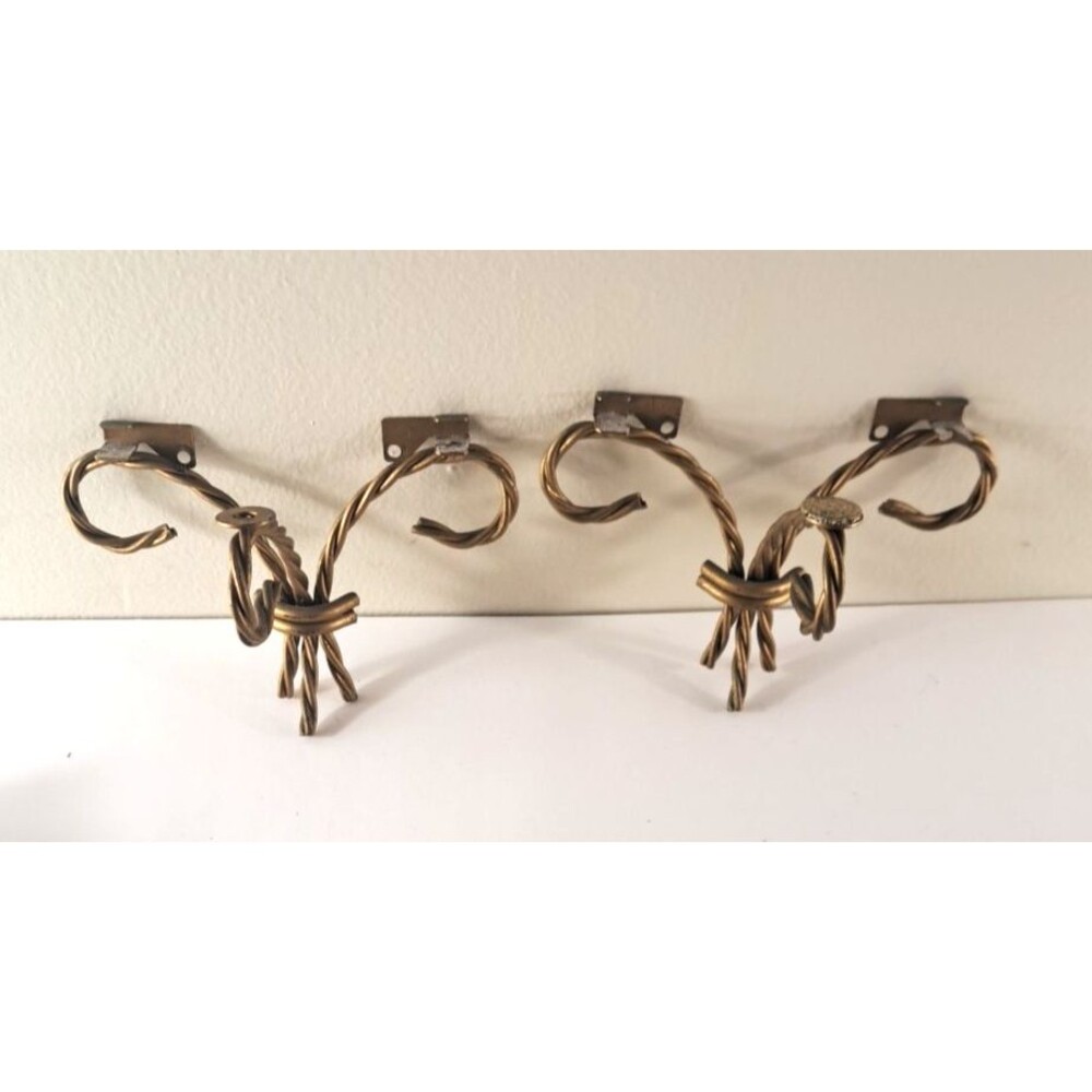 Vintage Hollywood Regency Wall Shelf Pair Twisted Rope Metal Glass 7x5